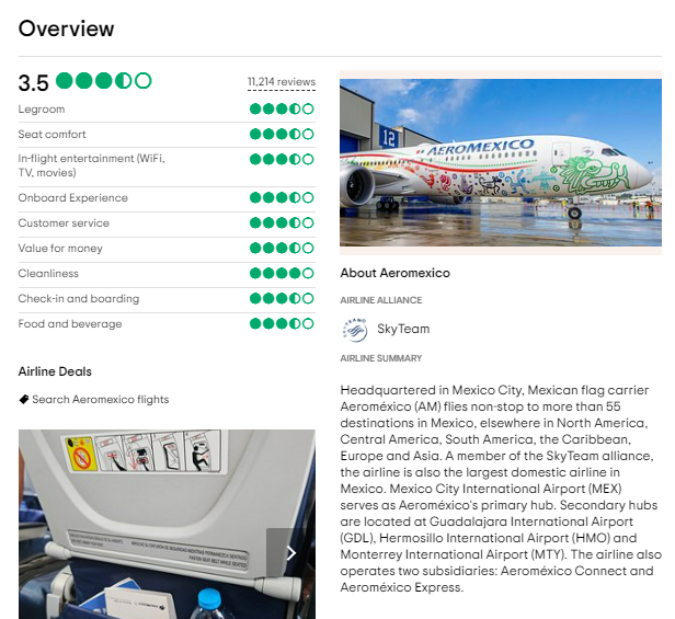 Customer Reviews of Aeromexico Airline