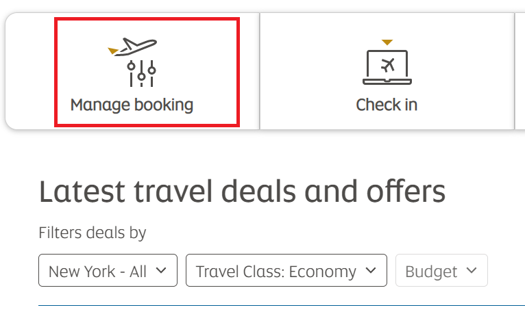 Etihad Airways Manage Booking Tab