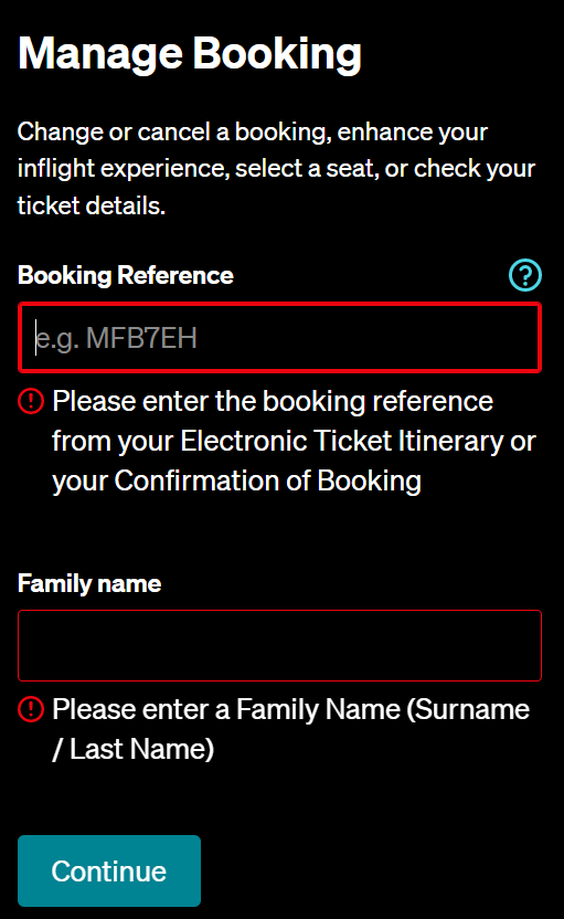 Air New Zealand manage booking tab