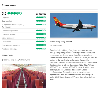 Customer Reviews of Hong Kong Airline