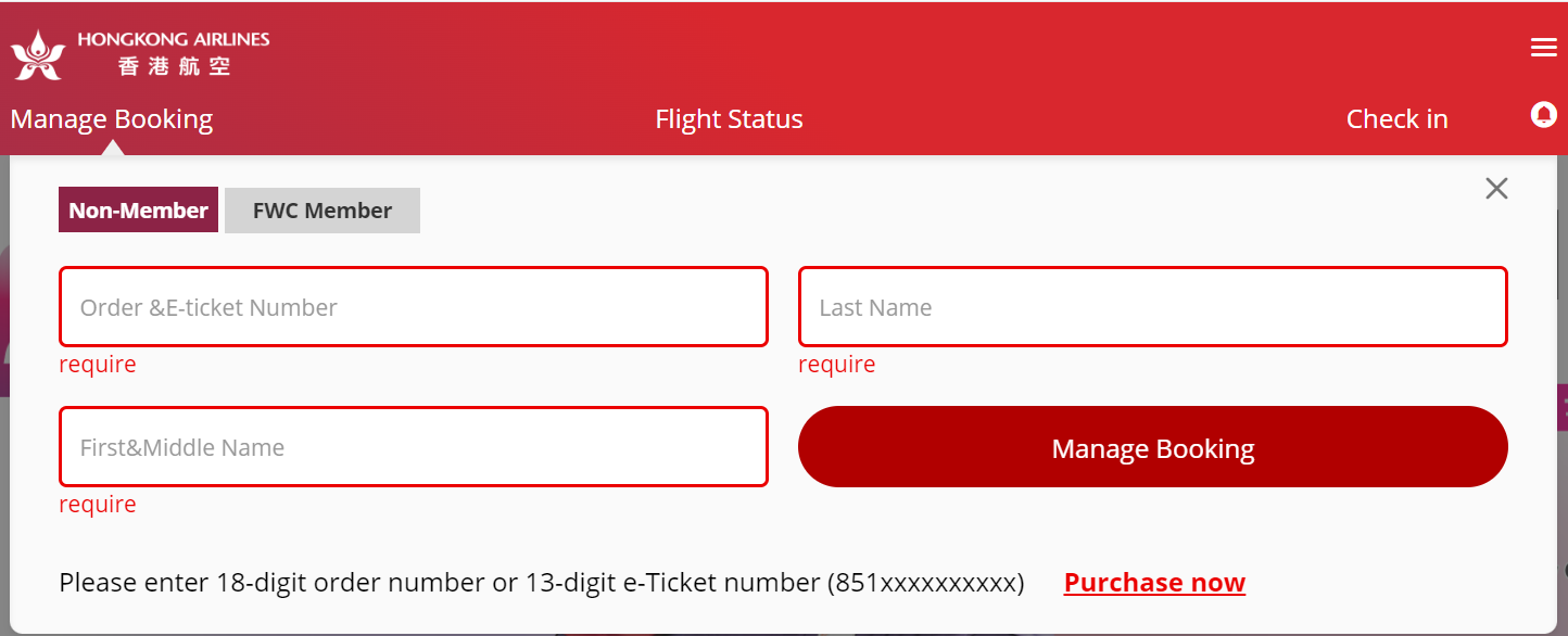 Hong Kong Airline Booking Detail Window