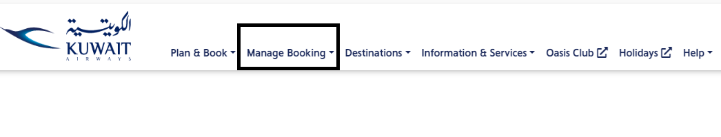 Kuwait Airways Manage Booking tab