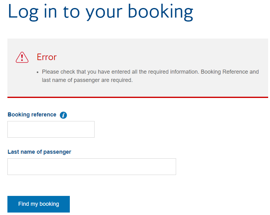 British Airways Manage booking tab