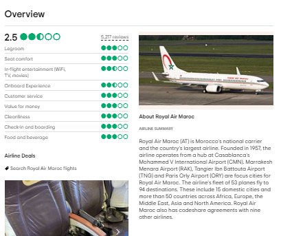 Royal Air Maroc customer reviews