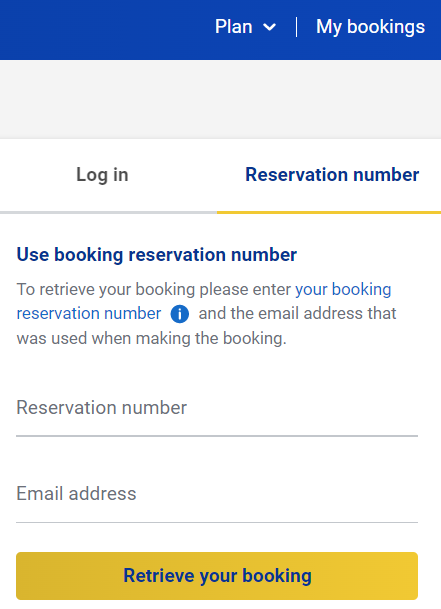 Ryanair Manage booking tab