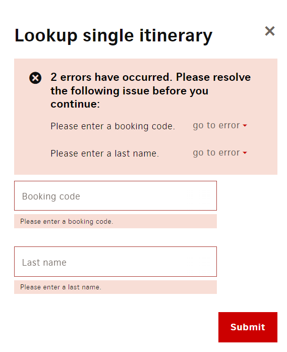 Swiss Airline manage booking tab