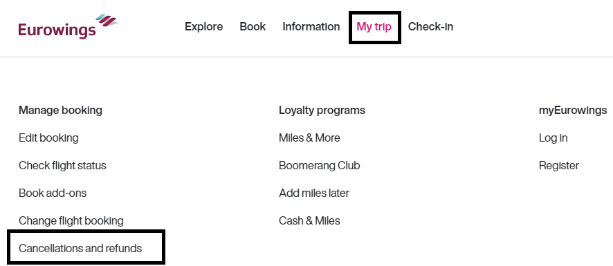 Eurowings Airlines My Trips Tab