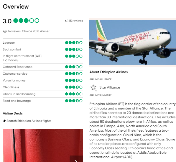 Ethiopian Airline Customer Reviews