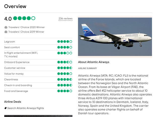 Atlantic Airways Customer Reviews