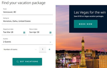 WestJet Airlines Vacations website