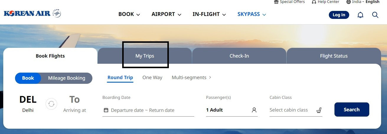 Korean Airline mytrip window