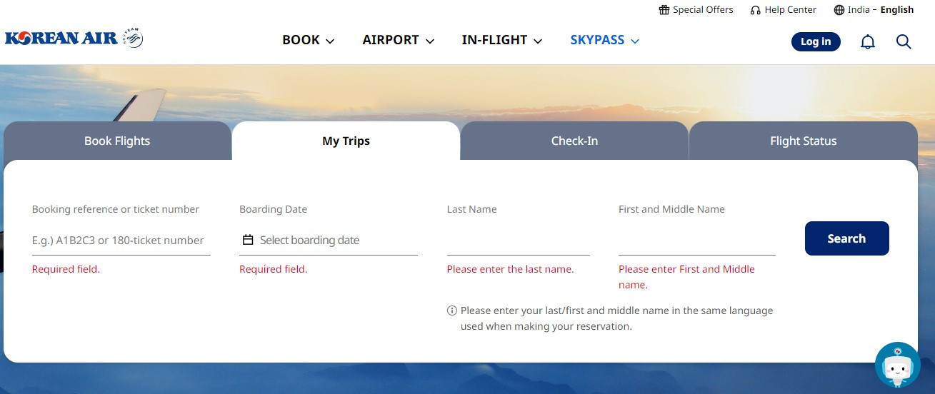 Korean Airline reservation Window