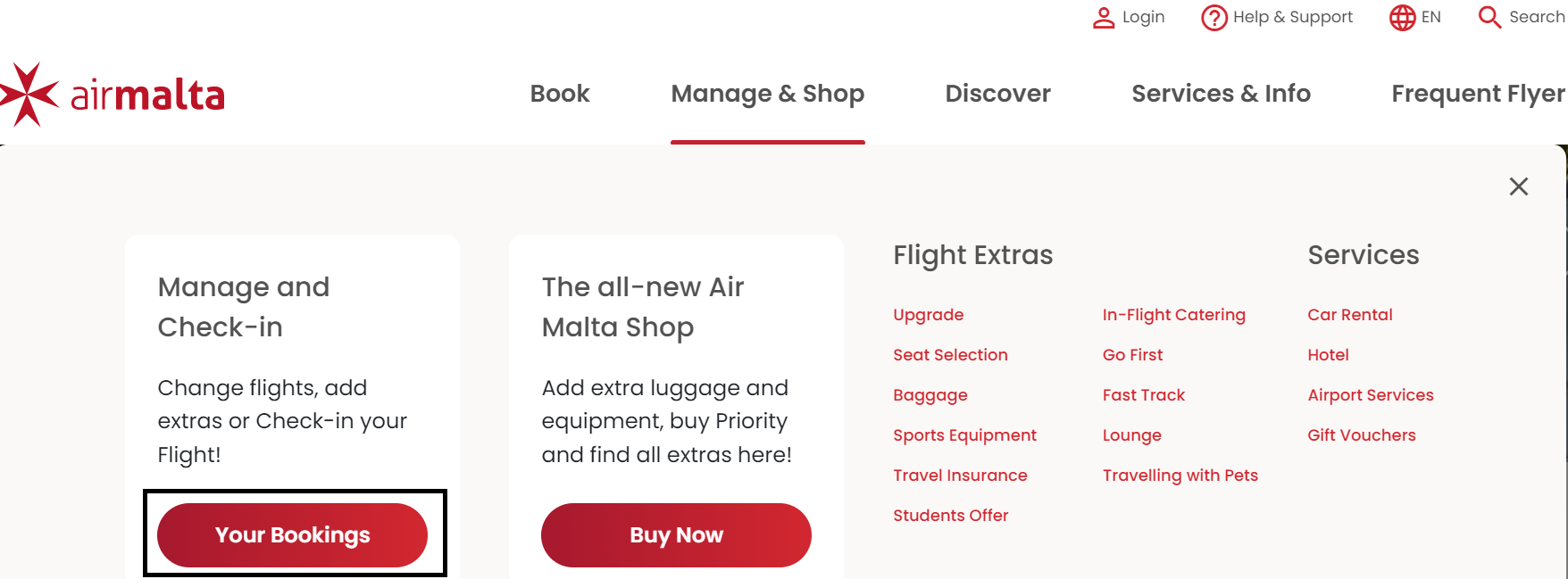 Air Malta manage my booking tab