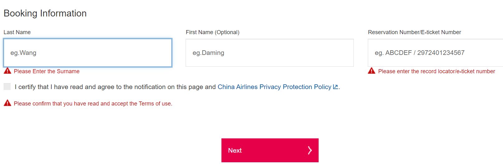 china airline detail window