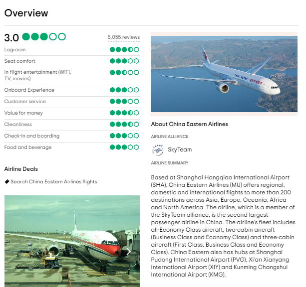 China Eastern Airline Customer Reviews
