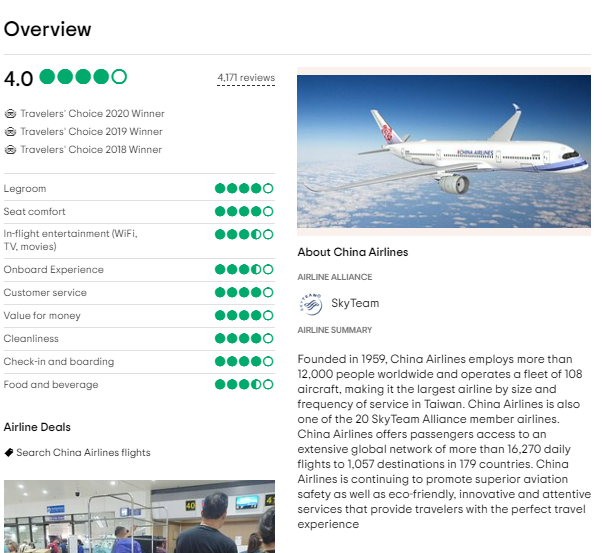 Customer Reviews Of China Airlines